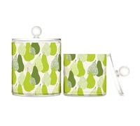 Amooorous Cartoon Green Pear Fruit Clear Plastic Food Organizer Storage with lid Pantry Essentials Decorative storage bin for Cotton Swabs,Cotton Pads,Floss Picks,Paper Clips,Hair Clips 2 Pack