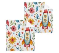 Amooorous Cartoon Rockets Simple 100% cotton decorative hand towel set Reusable hand towels for bathroom modern Ultra Absorbent, Quick Drying,Lint Free washclothes 30.5x30.5cm 4 Pack
