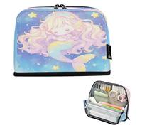 Amooorous Chibi - Style Cute Mermaid Colorful Pencil Pouches Large Capacity Make Up Bags Slim Stationery Pen Bag for Teen Boys Elementary lapicera para ninas
