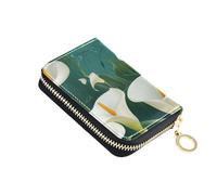 Amooorous Chic Calla Lily Turquoise Leather cardholder Wallet Womens with 9 Cards Slot RFID Blocking Card case carteras para Mujer
