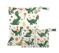 Amooorous Childish Doodle Green Dino waterproof wet dry bag for breast pump parts 2 Pack travel essentials for baby with handles for daycare, pool