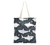 Amooorous Childish Shark Animal Dark Blue Canvas Tote Bag With Pockets with handles Teacher Tote Bag Reusable Bags for Travel Bolsa de lona