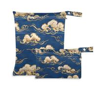 Amooorous Chinese Style Clouds Blue mess-proof bag for baby 2 Pack diaper bag essential items with handles for baby diapers, travel