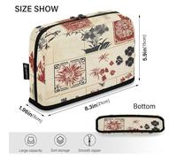 Amooorous Chinese Style Elements Elegant Red Beige Pencil Storage Case Large Capacity Make Up Bag Portable Multi-Purpose Bag for Man Travel lapiceras para ninos