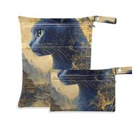 Amooorous Chinese Wind Blue Gold Cat Landscape mess-proof bathing suit bags 2 Pack wet bag for swimsuit with handles for gym, pool