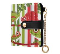 Amooorous Christmas Red and Green Playful Chameleon Portable Ladies Folding Coin Wallet PU Leather Bifold Wallet for Men Women Travel