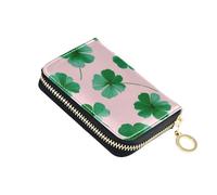 Amooorous Clover Leaf Sage Green Pink Leather Wallet for Card with Cion Purse RFID Blocking Credit Card Protector carteras para Mujer