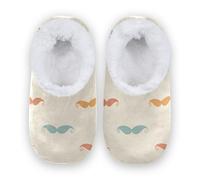 Amooorous Colorful Gentleman's Beard Anti-Slip Rubber Sole Slippers for Womens Mens Coral Fleece Soft House Slippers Shoes