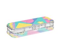 Amooorous Colorful Geometric Shapes Yellow Flowers Designed Clear Pencil Plastic Box Double Layer Penscases For Stationery With Snap-Tight Lid