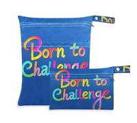 Amooorous Colorful Word Born To Challenge zippered dirty clothes bag 2 Pack diaper bag essential items with handles for bathing, yoga