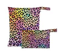 Amooorous Colour Leopard Print reusable wet bag 2 Pack travel essentials for babies with handles for bathing, baby diapers
