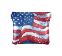 Amooorous Coloured Ribbon America Flag 4th Of July Independence Day Women's Small Leather Coin Purse Wallet Waterproof Makeup Bag Change Purse for Women, Coloured ribbon America flag 4th of July