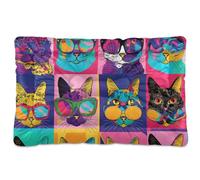 Amooorous Cool Funky Cat Portrait Washable Dog Sleeping Mattress Soft Comfortable Anti-Slip Bottom Dog Crate Mat for Medium/Large Dogs 36" x 24"
