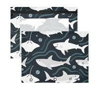 Amooorous Cosmetic Bag Clear Window Storage Bag for 3 Rings Binder 2 Pack Teacher Storing School Students Teacher Supplies Childish Shark Animal Dark Blue