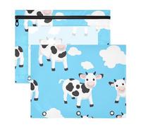 Amooorous Cosmetic Bag with 3 Reinforced Grommets 3 Rings Pocket for A4 Paper Letter 2 Pack Teacher Office Cartoon Cute White Cow Blue