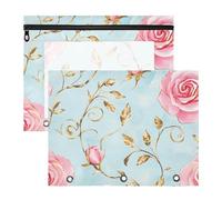 Amooorous Cosmetic Bag with Smooth Zippers Storage Bag for A4 Paper Letter 2 Pack Teacher Art Supplies Storage Roses Golden Leaves Pastel Retro