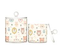 Amooorous Cute Animal Faces Clear Plastic storage organizer with lid Pantry Essentials Decorative small storage bins for Cotton Swabs,Cotton Pads,Floss Picks,Paper Clips,Hair Clips 2 Pack