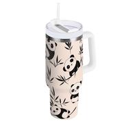 Amooorous Cute Animal Panda Beige 40 oz Stainless Steel Insulated Tumbler with Straw Leak Resistant Flip Water Bottle With Handle Reusable Vacuum Coffee Mug For Men for Home, Office or Car