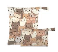 Amooorous Cute Cartoon Kitten reusable wet dry bag for breast pump parts 2 Pack travel essentials for flying with handles for bathing, beach