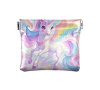 Amooorous Cute Cartoon unicorns Rainbow Color PU Leather Change Purse Cute Change Purse with Clasp for Women, cute cartoon unicorns rainbow color, One Size