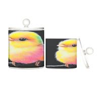 Amooorous Cute Yellow Chicken Clear Plastic storage organizer with lid Dresser Essentials Decorative small storage bins for Cotton Swabs,Cotton Pads,Floss Picks,Paper Clips,Hair Clips 2 Pack