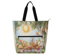 Amooorous Decorative Book Bag Art Tote Bag for Boys Girls Adults, Simple Safari Animals Cartoon Waterproof Child Book Tote Resuable Grocery Bag Handbag for College Shopping Beach Rainbow bolso para