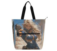 Amooorous Decorative Book Bag Art Tote Bag for Boys Girls Women, Mysterious Blonde Future Warrior Large Handbags Grocery Bag with Zipper for School Shopping Travel Rainbow para libros de lectura
