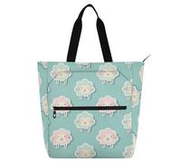 Amooorous Decorative Book Bag Art Tote Bag for Kids Students Adults, Sheep Ash Sticker Style Lake Blue Sturdy Handbags Grocery Bag with Zipper for School Shopping Grocery Rainbow bolsos para guardar