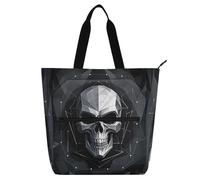 Amooorous Decorative Book Tote Bag for Boys Girls Adults, Black Abstract Geometric Skull Waterproof Reusable Shopping Bag with Zipper for School and Playtime Rainbow tela para