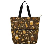 Amooorous Decorative Book Tote Bag for Boys Girls Women, Black Golden Beer Water-resistant Reusable Book Bag Grocery Bag with Zipper for School Shopping Beach Rainbow para libros
