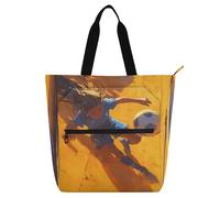 Amooorous Decorative Book Tote Bag for Kids Adults, Hot Brown Female Soccer Player Waterproof Library Book Bag Handbag with Zipper Pockets for College Shopping Beach Rainbow para libros de