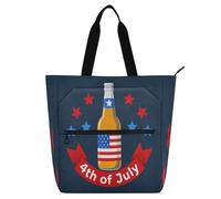 Amooorous Decorative Book Tote Bag for Kids Boys Girls, 4th Of July Independence Day Brown Beer Water-resistant Reusable Shopping Bag with Zipper for School Work Travel Rainbow para libros de lectura