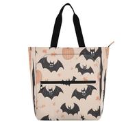 Amooorous Decorative Book Tote Bag for Kids Boys Girls, Happy Halloween Black Bats Waterproof Library Book Tote Bag Shoulder Bag with Pockets for School and Playtime Rainbow para libros de