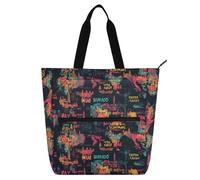 Amooorous Decorative Book Tote Bag for Kids Students Adults, Paris Earth Countries Vivid Color Water-resistant School Shoulder Bags with Zipper Pockets for School Shopping Travel Rainbow bolsos para