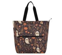 Amooorous Decorative Book Tote Bag for Kids Women Men, Goth Yellow Halloween Pumpkin Waterproof Heavy Duty Reusable Library Book Bag Grocery Bag for School Shopping Grocery Rainbow bolsa para