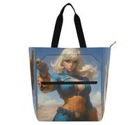 Amooorous Decorative Books Tote Bags for Kids Adults, Mysterious Blonde Future Warrior Lightweight Heavy Duty Reusable Library Book Bag Grocery Bag for School Shopping Grocery Rainbow para libros de