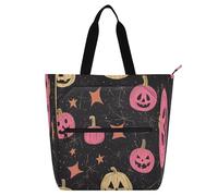 Amooorous Decorative Books Tote Bags for Kids Boys Girls, Cartoon Cute Pink Khaki Halloween Pumpkin Large Reusable Grocery Beach Bag with Zipper for School Shopping Beach Rainbow bolso para libros de