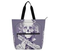 Amooorous Decorative Books Totes Book Bag for Boys Girls Adults, Steampunk Style Skeleton Musician Lightweight Teacher Tote Bags Handbags with Inner Pockets for School Shopping Beach Rainbow para