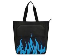 Amooorous Decorative Books Totes Book Bag for Boys Girls Women, Black Fluorescent Cool Flame Blue Waterproof Handbags Grocery Beach Bag with Zipper Pockets for College Shopping Beach Rainbow para