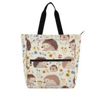 Amooorous Decorative Books Totes Book Bag for Kids Women Men, Hedgehog Cute Safari Safari Large Handbags Grocery Beach Bag with Zipper Pockets for School Shopping Travel Rainbow bolsa de tela para