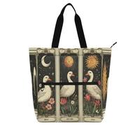 Amooorous Decorative Children's Book Tote Bag for Kids Adults, Vintage Easter Duck Tarot Cards Sturdy Library Book Tote Shopping Bag with Zipper Handles for School and Playtime Rainbow bolsos para