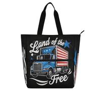 Amooorous Decorative Children's Book Tote Bag for Kids Students Adults, 4th Of July Independence Day Land Of Free Blue Truck Lightweight Girls Resuable Shopping Bag Handbag with Zipper for College