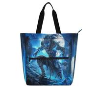 Amooorous Decorative Cute Book Tote Bag for Kids Adults, Blue Cool Fire Monster Lightweight Tote Bag Resuable Grocery Bag with Zipper for School and Playtime Rainbow para libros de lectura