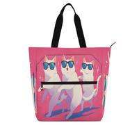 Amooorous Decorative Cute Book Tote Bag for Kids Adults, Dancing Cats Peach Sturdy Reusable Shopping Bag with Zipper for School Shopping Beach Rainbow bolso para libros