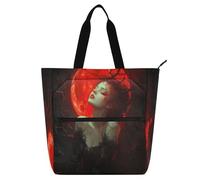 Amooorous Decorative Cute Book Tote Bag for Kids Adults, Gothic Queen Night Red Waterproof Handbags Grocery Bag with Zipper for School Shopping Grocery Rainbow bolsa para llevar libros