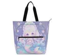 Amooorous Decorative Cute Book Tote Bag for Kids Boys Girls, Chibi - Style Cute Mermaid Colorful Large Child Book Tote Resuable Grocery Bag Handbag for School and Playtime Rainbow bolsa para llevar