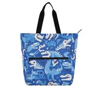 Amooorous Decorative Cute Book Tote Bag for Kids Students Adults, Cartoon Cute Blue Crocodile Sturdy Heavy Duty Reusable Library Book Bag Grocery Bag for School Shopping Beach Rainbow mochilas para