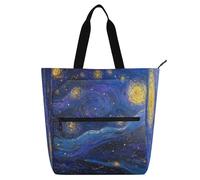 Amooorous Decorative Cute Book Tote Bag for Kids Students Adults, Midnight Starry Sky Stars Sparkling Water-resistant Reusable Grocery Bag with Zipper Pockets for College Shopping Beach Rainbow para