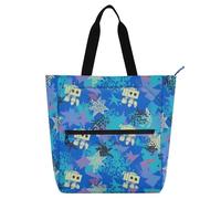 Amooorous Decorative Cute Book Tote Bag for Kids Women Men, Blue Robots Cute Lightweight Reusable Grocery Bag with Zipper Pockets for School Shopping Grocery Rainbow para llevar libros
