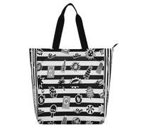Amooorous Decorative Kid Tote Bag for Kids Boys Girls, Black White Striped Retro Summer Cool Sturdy Children Activity Bag Art Tote Bag with Zipper for School Shopping Beach Rainbow para libros de